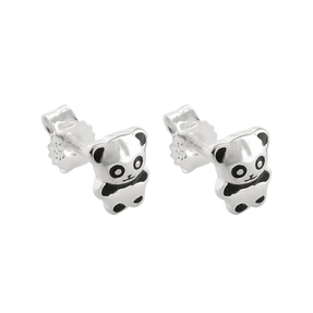 Paar Ohrstecker kleiner Pandabär 6x5mm glänzend schwarz lackiert 925 Silber Kinder