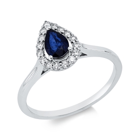 Ring aus 750 Weißgold Saphir 0,43ct blau 16 Brillanten 0,16ct F-SI B:10,2mm