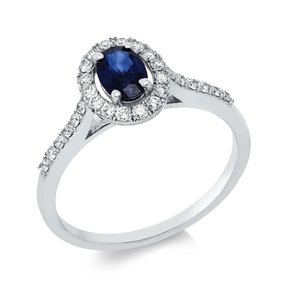 Ring aus 750 Weißgold Saphir 0,47ct blau 28 Brillanten 0,28ct F-SI B:9,4mm