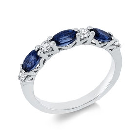Ring aus 750 Weißgold 3 Saphire 1,09ct blau 4 Brillanten 0,21ct TW-SI B:3mm