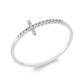 Ring Kreuz aus 750 Gold Weißgold 18 Brillanten 0,08ct F-SI B:5mm