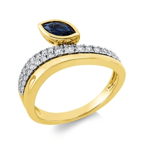 Ring aus 585 Gold gelb/weiß Saphir 0,38ct blau 27 Brillanten 0,33ct W-SI/PI B:10mm