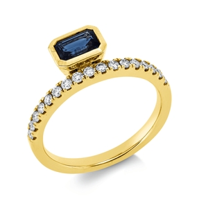 Ring aus 585 Gelbgold Saphir 0,64ct blau 17 Brillanten 0,26ct W-SI/PI B:7,1mm