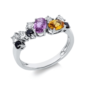 Ring aus 750 Weißgold 2 Saphire 1,01ct mehrfarbig 8 Diamanten 0,65ct B:7mm