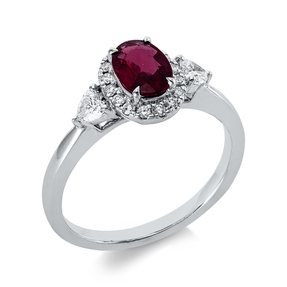 Ring aus 750 Gold Weißgold Rubin 0,75ct rot 18 Diamanten 0,34ct B:9,5mm