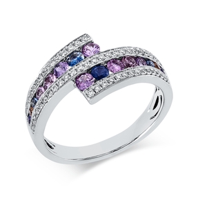 Ring aus 750 Weißgold 16 Farbsteine 0,65ct mehrfarbig 53 Brillanten 0,21ct TW-SI