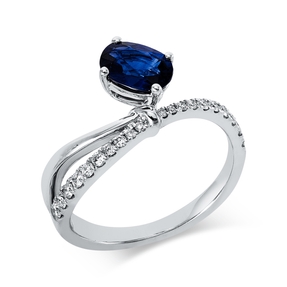 Ring aus 750 Weißgold Saphir 0,99ct blau 20 Diamanten 0,23ct TW-SI B:9,8mm