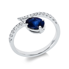 Ring aus 750 Weißgold Saphir 0,97ct blau 19 Diamanten 0,24ct TW-SI B:11,3mm