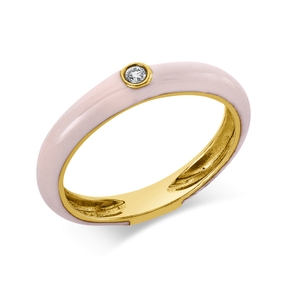 Ring aus 750 Gold Gelbgold Emaille pink Brillant 0,02ct TW-PI B:3mm Zarge