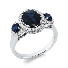 Ring aus 750 Weißgold 3 Saphire 2,41ct blau 56 Brillanten 0,5ct TW-SI B:12,4mm
