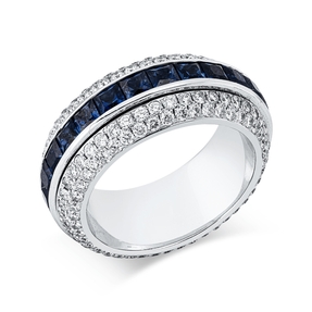 Ring 750 Weißgold 26 Saphire 5,08ct blau 186 Brillanten 2,46ct TW-VSI/SI B:9,5mm
