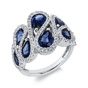 Ring aus 750 Weißgold 8 Saphire 3,35ct blau 137 Brillanten 0,57ct TW-SI B:16,8mm