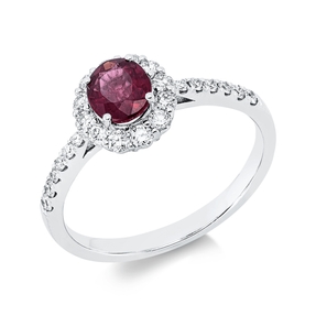 Ring aus 750 Weißgold Rubin 0,72ct rot 24 Brillanten 0,38ct TW-SI B:9,1mm