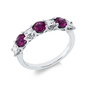 Ring aus 750 Gold Weißgold 3 Rubine 0,87ct rot 16 Diamanten 0,77ct B:4mm