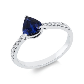 Ring aus 750 Weißgold Saphir 1,07ct blau 16 Brillanten 0,15ct TW-SI B:6,8mm