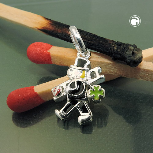 Anhänger 12x10mm Schornsteinfeger 4farbig lackiert 925 Silber