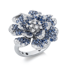 Ring aus 750 Weißgold 176 Saphire 2,57ct blau 72 Brillanten 0,73ct TW-VSI B:25,5mm