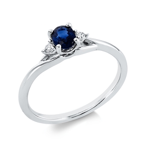 Ring aus 750 Weißgold Saphir 0,42ct blau 2 Brillanten 0,06ct TW-SI B:5mm