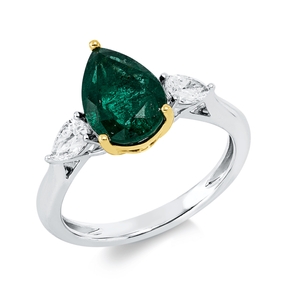 Ring aus 950 Gold gelb Smaragd 2ct grün 2 Diamanten Tropfen-Schliff 0,42ct TW-SI