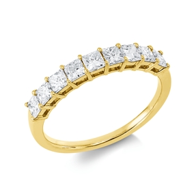 Halb-Memoire Ring 750 Gelbgold 9 Diamanten Prinzess-Schliff 0,87ct TW-SI B:3,2mm