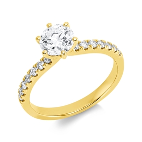 Ring aus 750 Gelbgold 14 Brillanten 0,27ct TW-SI 1 Brillant 1ct W-SI B:7,6mm