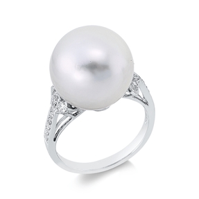 Ring 750 Weißgold Südsee-Perle 14mm weiß 18 Brillanten 0,21ct F-VSI/SI B:13,8mm