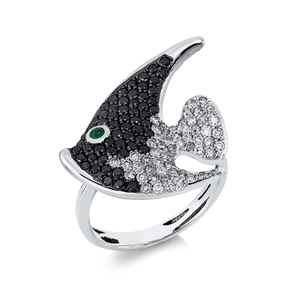 Ring aus 750 Weißgold Smaragd 0,04ct grün 115 Diamanten 1,22ct B:21,2mm