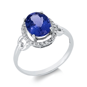 Ring aus 750 Weißgold Tansanit 2,3ct blau 26 Brillanten 0,12ct F-VSI/SI B:12mm