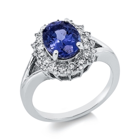 Ring aus 750 Weißgold Tansanit 2,32ct blau 32 Brillanten 0,49ct F-VSI B:14mm