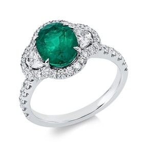Ring aus 750 Weißgold Smaragd 1,52ct grün 40 Diamanten 0,83ct F-VVS/VS B:11,8mm