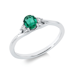 Ring aus 750 Weißgold Smaragd 0,27ct grün 2 Brillanten 0,06ct TW-SI B:5,1mm
