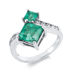 Ring aus 750 Weißgold 2 Smaragde 2,7ct grün 10 Brillanten 0,36ct F-SI B:16,7mm