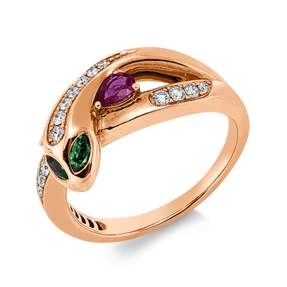 Ring Schlange aus 750 Rotgold 3 Tsavorithe 0,28ct grün 15 Brillanten 0,17ct F-VSI Ring Schlange aus 750 Rotgold 3 Tsavorithe 0,28ct grün 15 Brillanten 0,17ct F-VSI