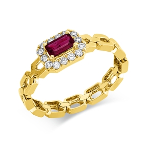 Ring aus 750 Gelbgold Rubin 0,31ct rot 14 Brillanten 0,15ct F-VSI B:6,5mm