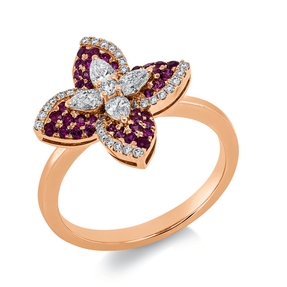 Ring aus 750 Rotgold 40 Rubine 0,32ct rot 37 Diamanten 0,47ct F-VSI B:15,8mm