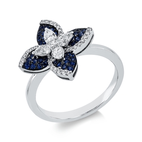 Ring aus 750 Weißgold 40 Saphire 0,29ct blau 37 Diamanten 0,43ct F-VSI B:15,8mm