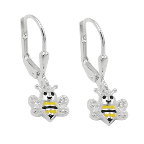 Paar Ohrhänger 23x8mm Bienen gelb-schwarz lackiert Zirkonia 925 Silber Kinder Paar Ohrhänger 23x8mm Bienen gelb-schwarz lackiert Zirkonia 925 Silber Kinder