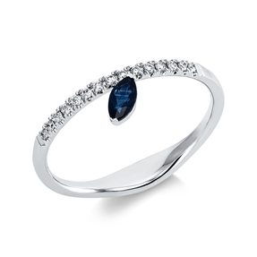 Ring aus 750 Weißgold Saphir 0,18ct blau 15 Brillanten 0,08ct I-SI B:5,6mm