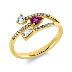 Ring aus 750 Gelbgold Rubin 0,24ct rot 25 Diamanten 0,28ct TW-SI/PI B:8,8mm