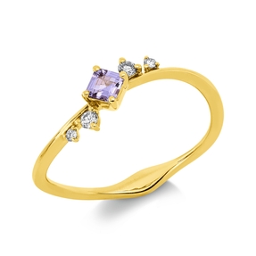 Ring aus 750 Gelbgold Saphir 0,15ct lila 4 Brillanten 0,07ct gelb B:5,2mm