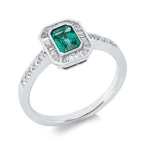 Ring aus 750 Weißgold Smaragd 0,51ct grün 44 Diamanten 0,26ct TW-SI B:10mm