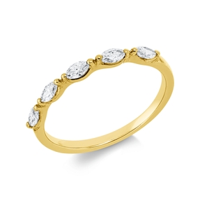 Ring aus 750 Gold Gelbgold 5 Diamanten Navette-Schliff 0,3ct TW-PI B:2,1mm