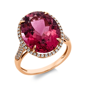 Ring aus 750 Rotgold Turmalin 9,57ct pink 76 Brillanten 0,36ct TW-SI B:17,8mm