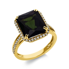 Ring aus 750 Gelbgold Turmalin 7ct grün 56 Brillanten 0,3ct TW-SI B:14,3mm