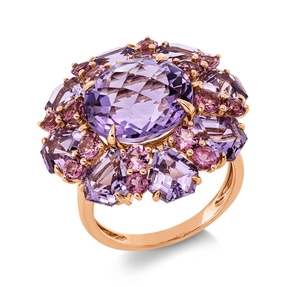 Ring aus 750 Gold Rotgold 25 Amethyste 13,6ct pink B:23,5mm