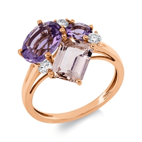 Ring aus 750 Rotgold 3 Morganite 3,9ct rosa 3 Brillanten 0,15ct TW-SI B:15,6mm
