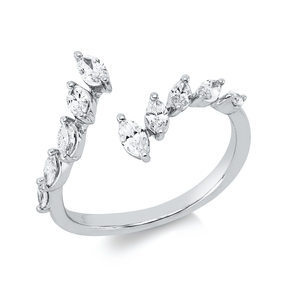 Ring aus 750 Weißgold 10 Diamanten Navette-Schliff 0,51ct TW-PI B:12,6mm