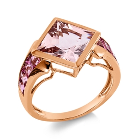 Ring aus 750 Gold Rotgold 9 Morganite 4,42ct pink B:14,2mm
