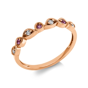 Ring aus 750 Rotgold 3 Saphire 0,05ct pink 4 Brillanten 0,06ct TW-SI B:2,9mm