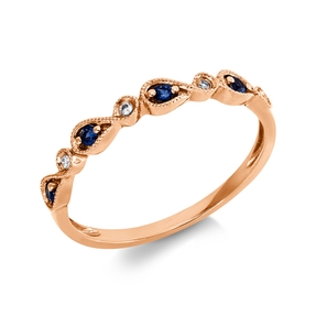Ring aus 750 Rotgold 4 Saphire 0,09ct blau 4 Brillanten 0,02ct TW-SI B:2,8mm